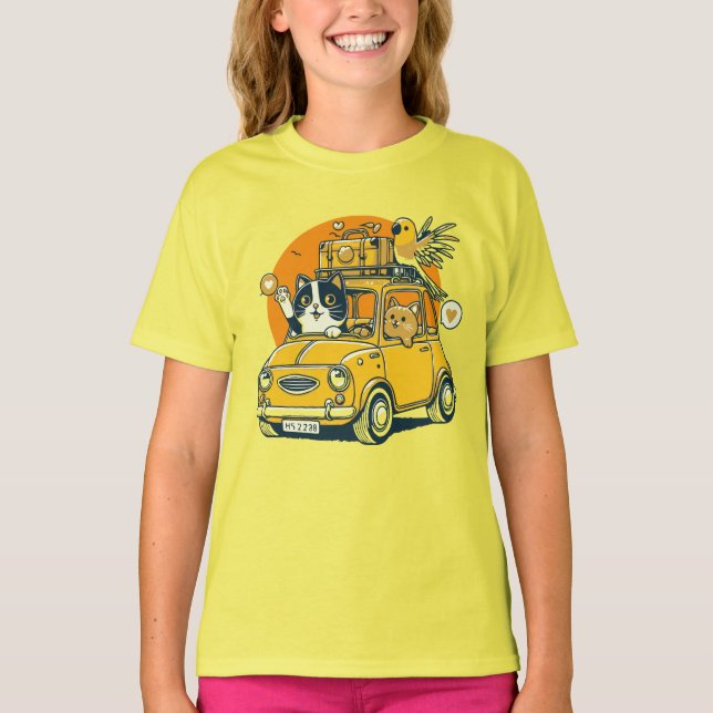 Camiseta Solte a emoção de uma viagem de estrada com Cat Pa (Frente)