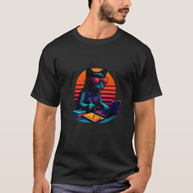Camiseta Soluções de Modelos de Gato Retro Pesquisa Operaci (Frente)