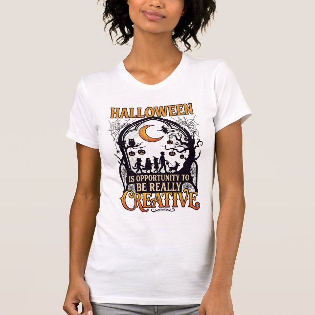 Camiseta Sombra Criativa de Crianças no Halloween Lua Cresc (Frente)
