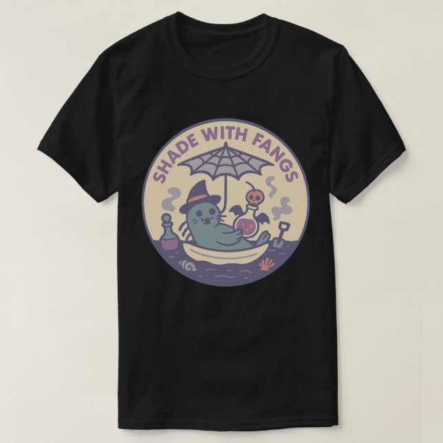 Camiseta Sombre Com Selante Assustador de Foca (Frente do Design)