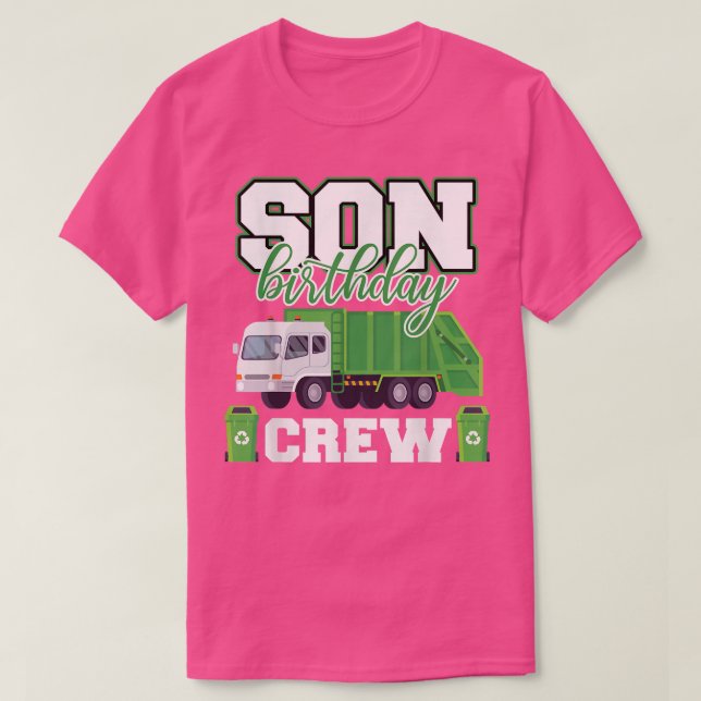 Camiseta Son Birthday Crew Garbage Truck Family Matching Bi (Frente do Design)