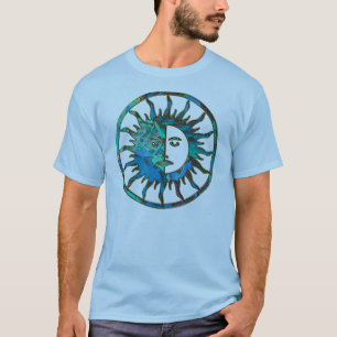 Camiseta SON e LUA em azul, ouro e prata