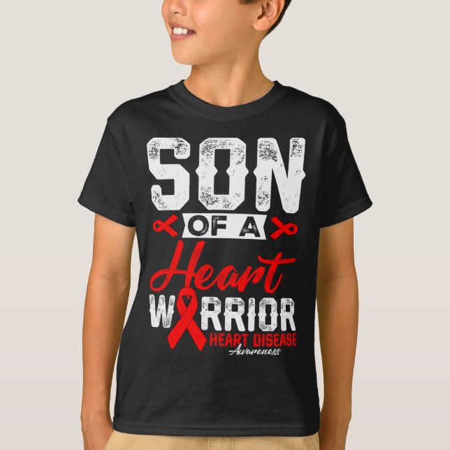 Camiseta Son Of A Heart Warrior Heart Disease Red Ribbon Me (Frente)