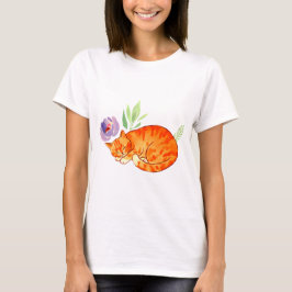 Camiseta Soneca Botânica: Gato Tabby em Aquarela em Calma P