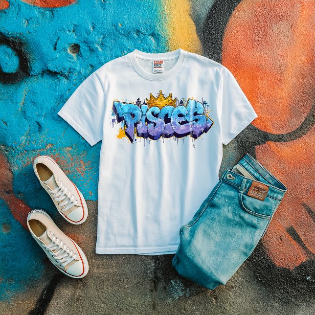 Camiseta Sonhadores Peixes Grafite Zodiac Escova com Coroa (PISCES ZODIAC SIGN)