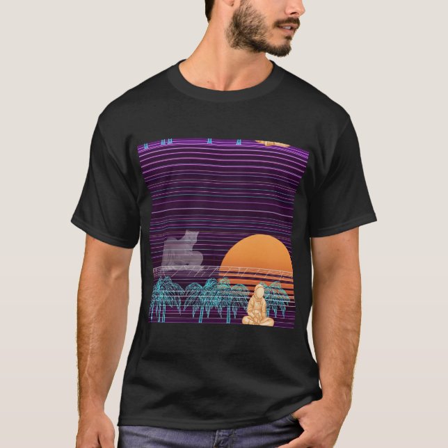 Camiseta Sonhando em Neon: Gato e Astronauta (Frente)
