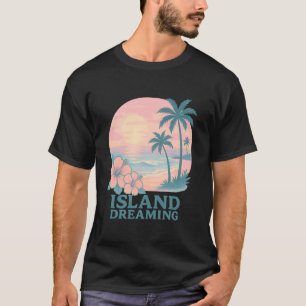 Camiseta Sonhando na Ilha Pôr do Sol Tropical Hibisco Palme