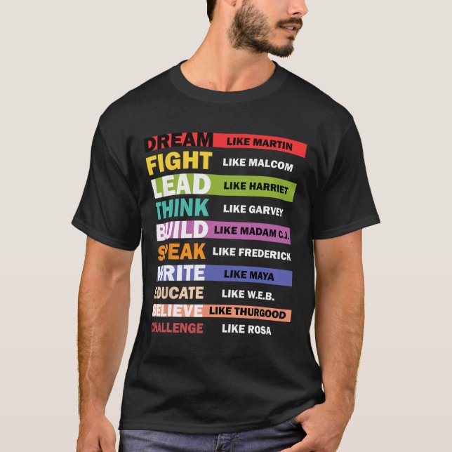 Camiseta Sonhe Como Martin Lidere Como Harriet História Neg (Frente)