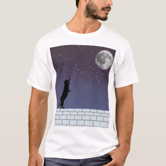 Camiseta Sonhe Mais Alto – Desenho de Gato no Céu Noturno