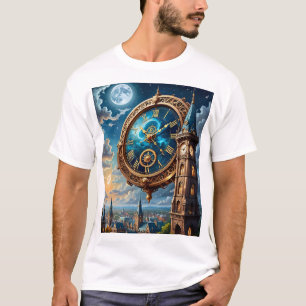 Camiseta Sonho Celestial de Camisa-T de Relógio Lua