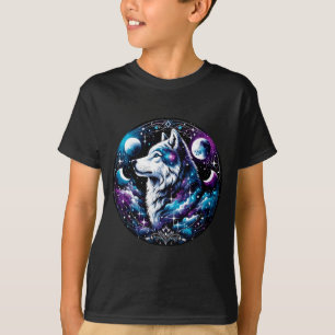 Camiseta Sonho Celestial de Lobo Noite Uivando Lua Engraçad