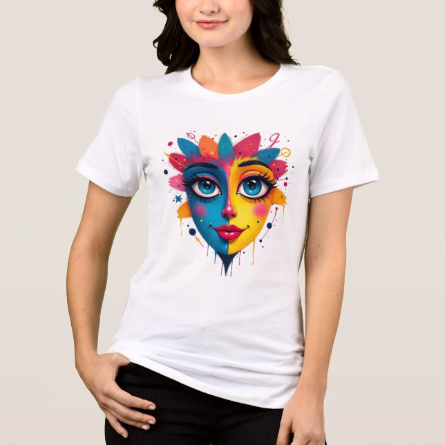 Camiseta "Sonho cromático" - Retrato de arte Abstrato (Frente)
