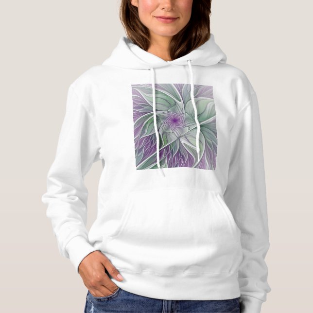 Camiseta Sonho de Flor, Arte Fractal Verde Abstrato púrpura (Frente)