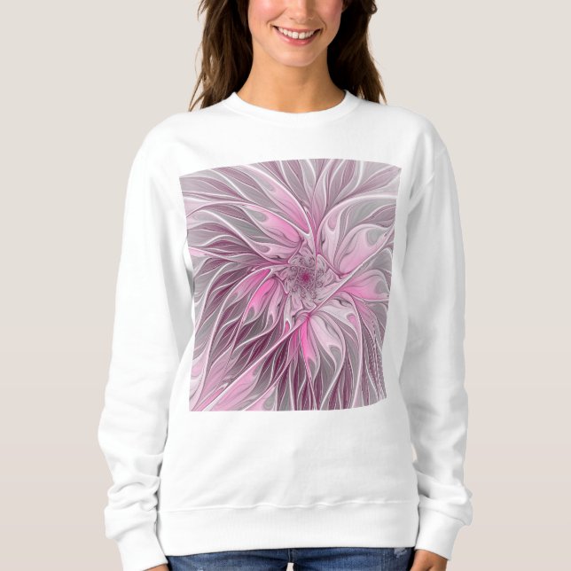 Camiseta Sonho De Flor Rosa Fractal, Padrão De Fantasia Flo (Frente)