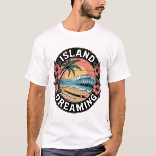 Camiseta Sonho de Ilha Arte Tropical Prancha de Surf Vintag