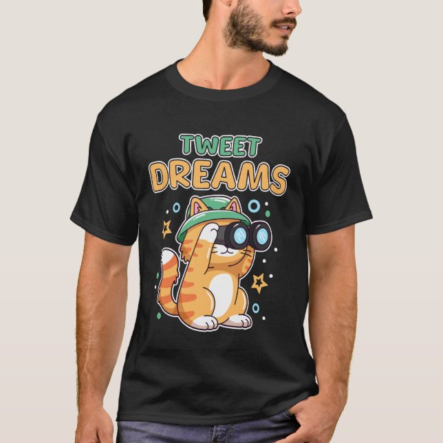 Camiseta Sonho de Tweet Engraçado Gatinho Observando Pássar (Frente)