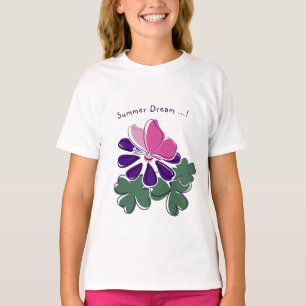 Camiseta Sonho de Verão - Borboleta rosa Dodó de Flor Roxo