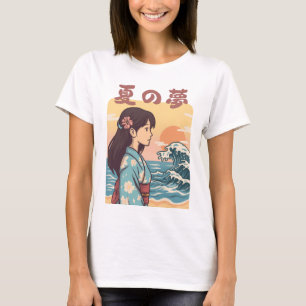 Camiseta Sonho de Verão Garota da Onda Japonesa