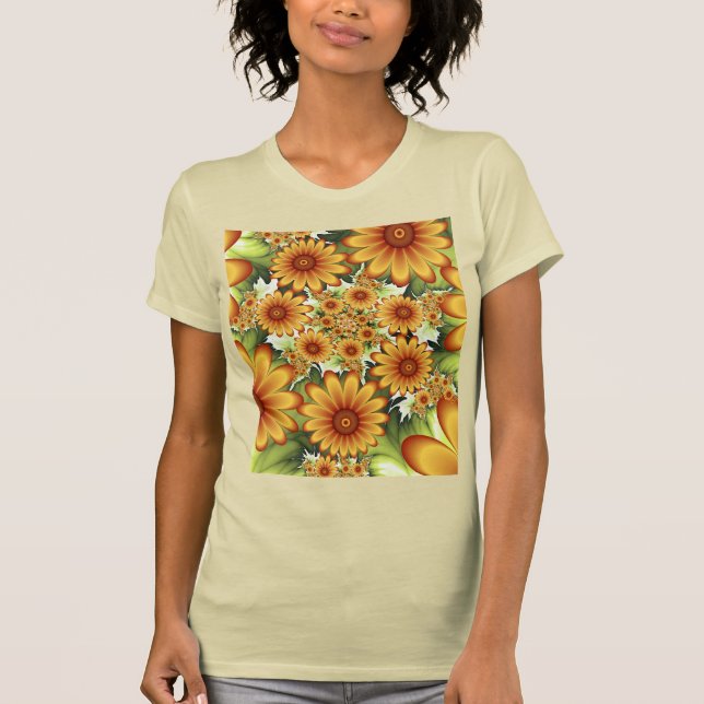 Camiseta Sonho Floral, Abstrato moderno floresce Arte Fract (Frente)