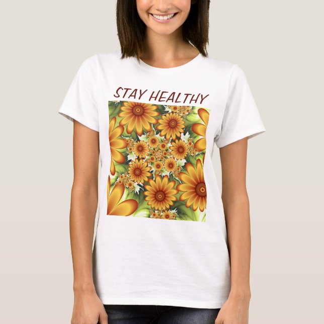 Camiseta Sonho Floral, Texto Fractal de Flor Abstrato Moder (Frente)