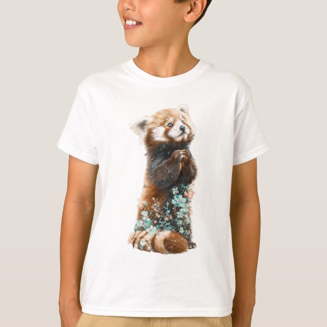 Camiseta Sonho Infantil de Panda Vermelho Floral (Frente)