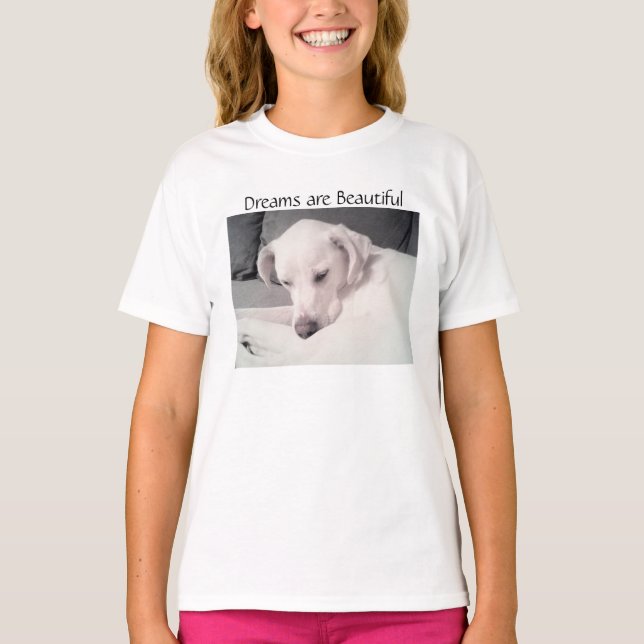 Camiseta Sonhos Cachorrinho Branco Bonito Fofo Ado (Frente)