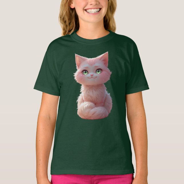 Camiseta "Sonhos de Algodão Doces: Tee de Gato Chibi Tímido (Frente)