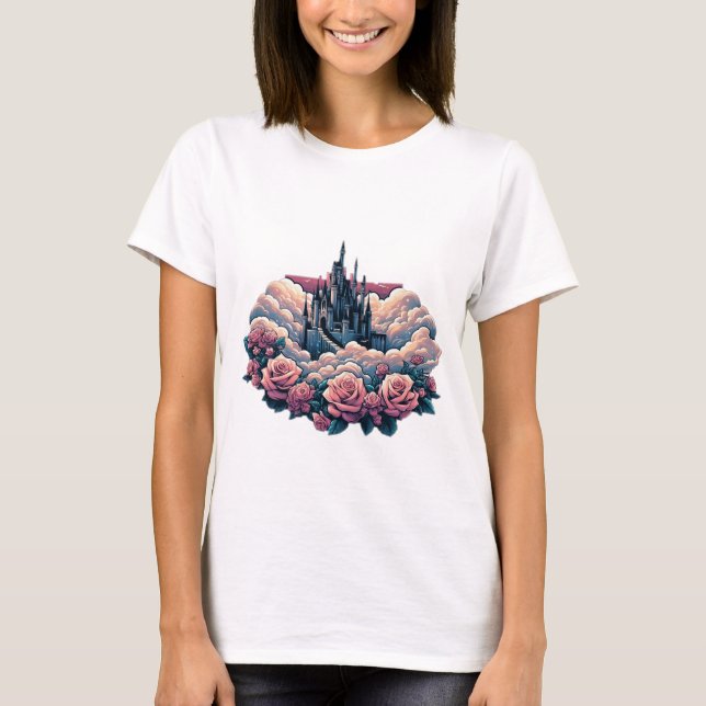 Camiseta Sonhos De Castelo Com rosa" (Frente)