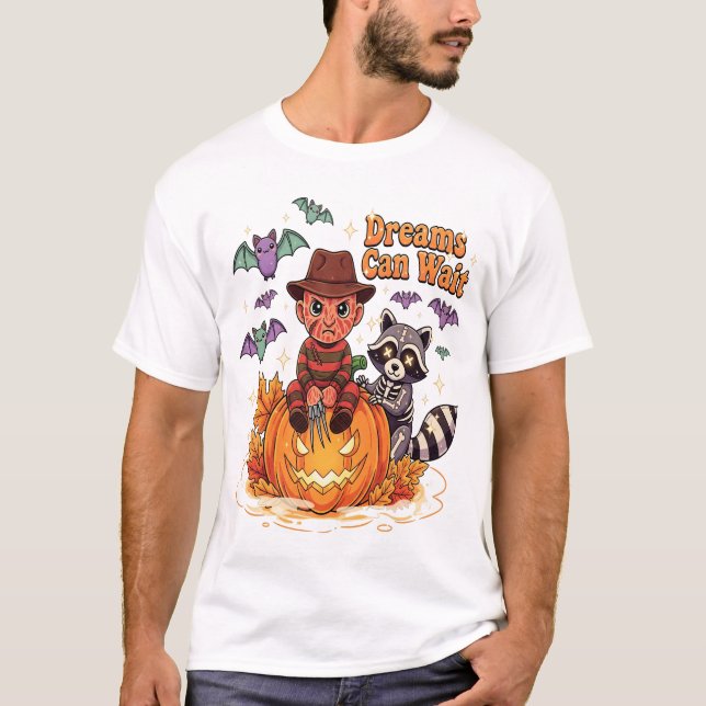 Camiseta Sonhos de Halloween Podem Esperar Monstro de Terro (Frente)