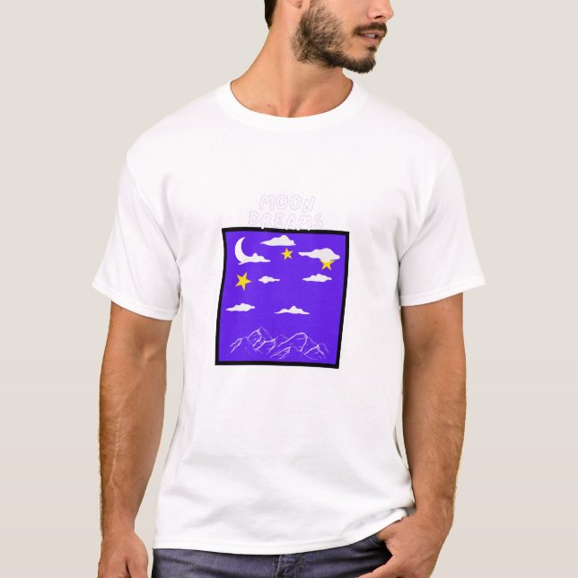 Camiseta Sonhos de Lua - Céu Noturno com Montanhas e Estrel (Frente)