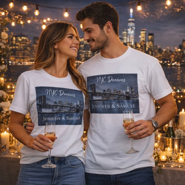 Camiseta Sonhos de NYC Casais Romântico (Criador carregado)