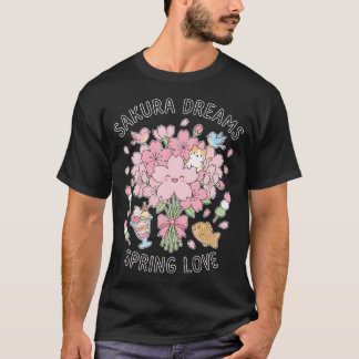 Camiseta Sonhos de Sakura Amor de Primavera Kawaii Flor de 