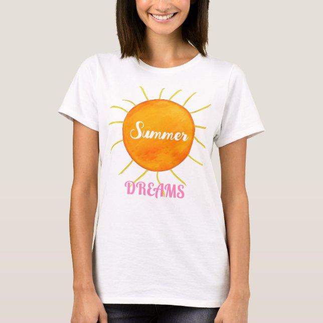 Camiseta Sonhos de Verão Rosa Sol Amarelo Laranja (Frente)