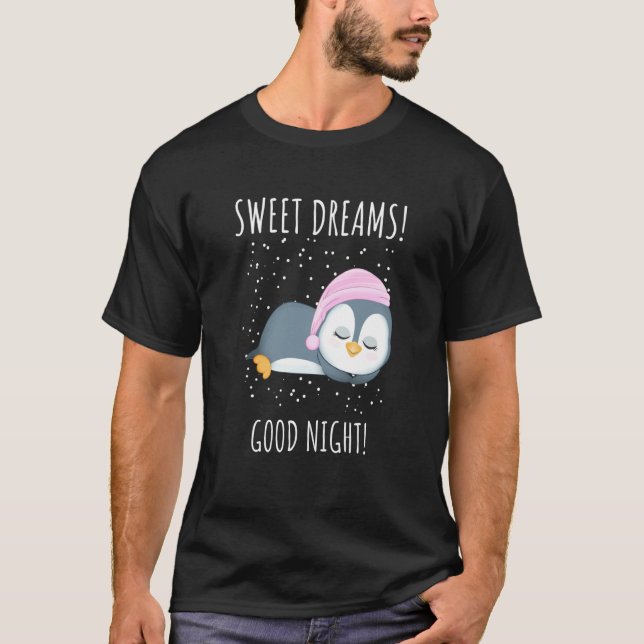 Camiseta Sonhos doces Boa noite Pinguim Para Crianças (Frente)