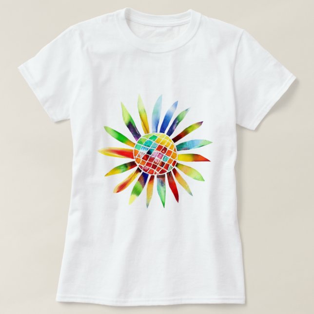 Camiseta Sonnenblume in Regenbogenfarben (Frente do Design)