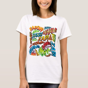 Camiseta Sons divertidos de arte pop de histórias em quadri