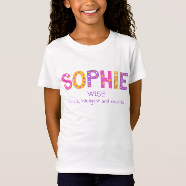 Camiseta Sophie chama-se estrela de flores roxa rosa (Frente)