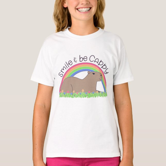 Camiseta Sorria e seja Cappy feliz, capybara (Frente)