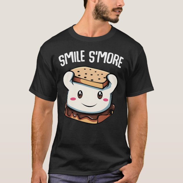 Camiseta Sorria Mais Cute Smores Acampamento Fogueira Marsh (Frente)