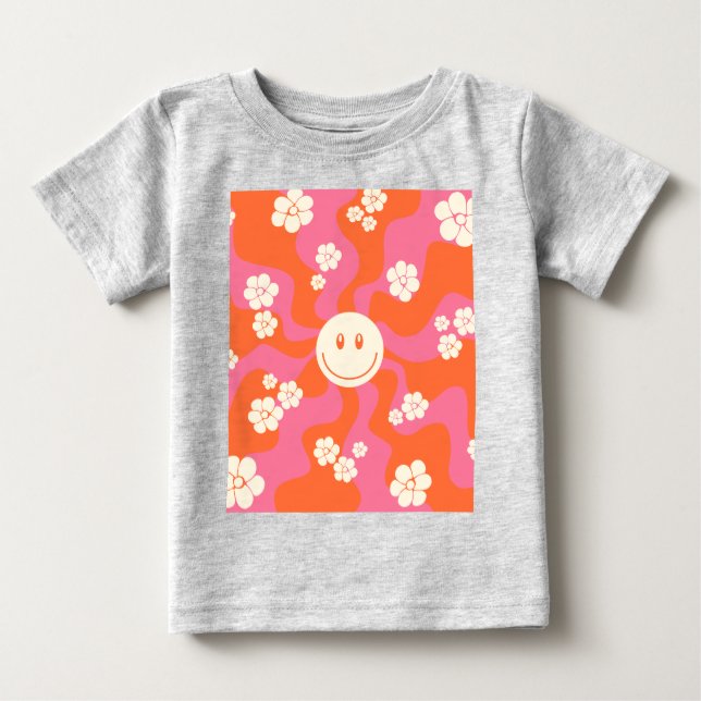 Camiseta Sorria - Rosa, Laranja e Creme (Frente)