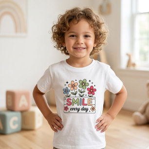 Camiseta Sorria Todos os Dias Retro Colorido Floral Infanti
