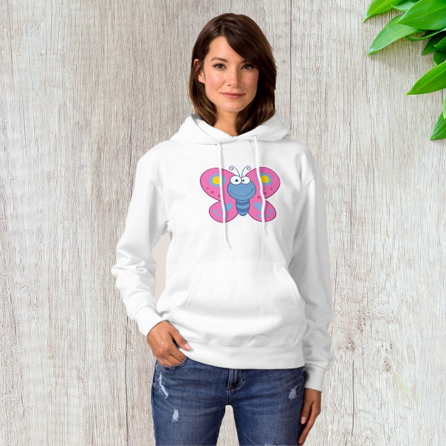 Camiseta Sorrindo Borboleta Rosa Mulher-Rosa Hoodie (Criador carregado)