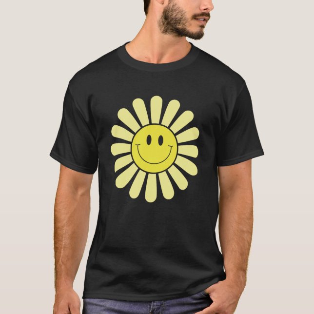 Camiseta Sorriso Amarelo face flor feliz sorriso de paz (Frente)
