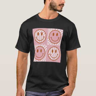 Camiseta Sorriso Bonito Padrão Verificado Frente Feliz Tren