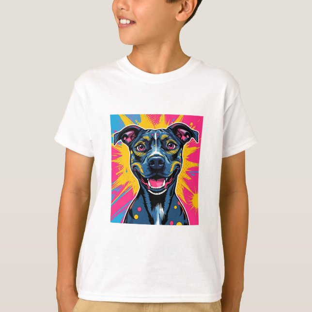 Camiseta Sorriso de arte pop - O poder de um cachorro feliz (Frente)