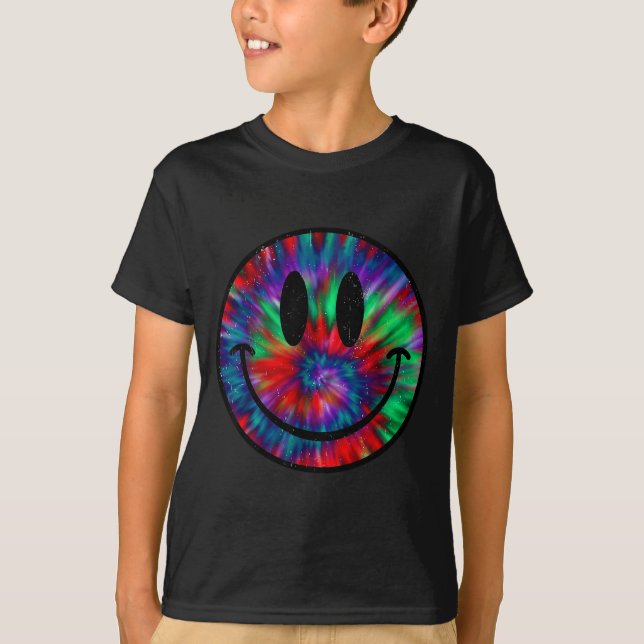 Camiseta Sorriso de rosto tingimento retro design arco-íris (Frente)
