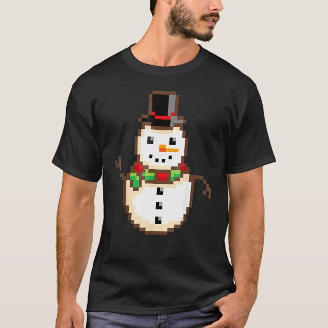 Camiseta Sorriso de Snowman Xmas Retro 8 Bits Pixel (Frente)