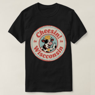 Camiseta Sorriso em Wisconsin_ Arte Retro de Vaca de Leite