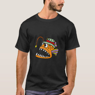 Camiseta Sorriso Engraçado Anglerfish Vestindo chapéu de pe