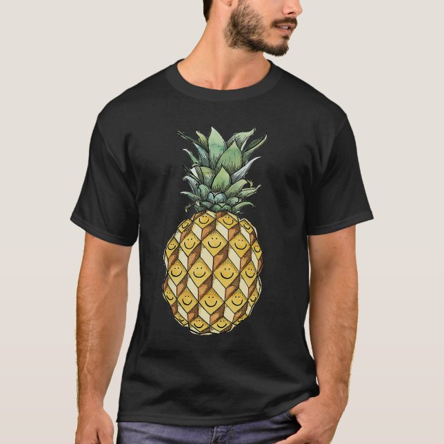 Camiseta sorriso frutífero de abacaxi face à fruta amarela  (Frente)